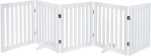 Vista 14 de unipaws Puerta para mascotas independiente de 24" de altura para perro y gato, puertas de madera para perros para entrada, escaleras, valla plegable