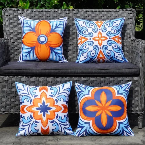 Vista 13 de ONWAY Juego de 4 fundas de almohada para exteriores, impermeables, de 20 x 20 pulgadas, diseño floral, bohemio, decorativas, para banco, sofá
