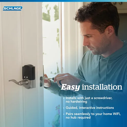 Vista 9 de Schlage Encode Smart WiFi Lock, manija de palanca, borde Camelot, bronce