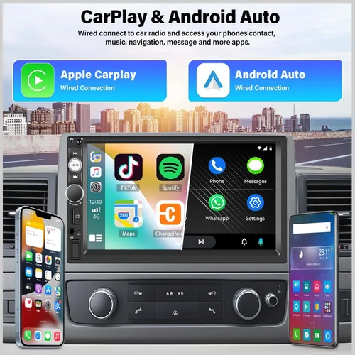Vista 2 de UNITOPSCI Estéreo de auto de doble DIN con Apple CarPlay y Android Auto Bluetooth, pantalla táctil de 7 pulgadas, radio de auto de 2 DIN