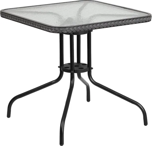 Vista 8 de Muebles Flash de 28 pulgadas tabla de cristal moderada cuadrada del metal con el borde de ratán negro