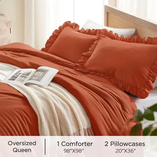 Vista 200 de Andency - Edredón beige con volantes tamaño individual, de 2 piezas, estilo rústico shabby clásico para niños, ligero y suave de microfibra