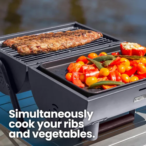 Vista 3 de AGG - Parrilla de carbón portátil – Combo de barbacoa y parrilla de mesa 2 en 1 – Mini parrilla compacta para camping, balcón y portón trasero