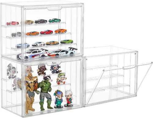 Vista 11 de Vitrina para coleccionables, vitrina de acrílico ajustable de 4 capas con puerta magnética, caja de exhibición apilable transparente para figuras, 1