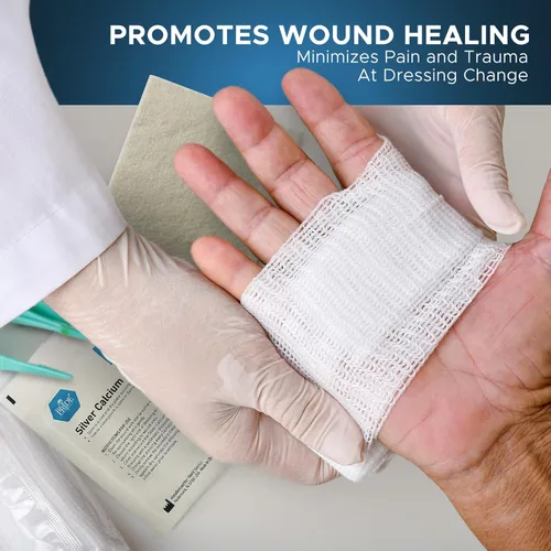 Vista 5 de MED PRIDE Almohadillas de alginato de calcio plateado, antimicrobianas, antiadherentes, estériles, altamente absorbentes, paquete de 10