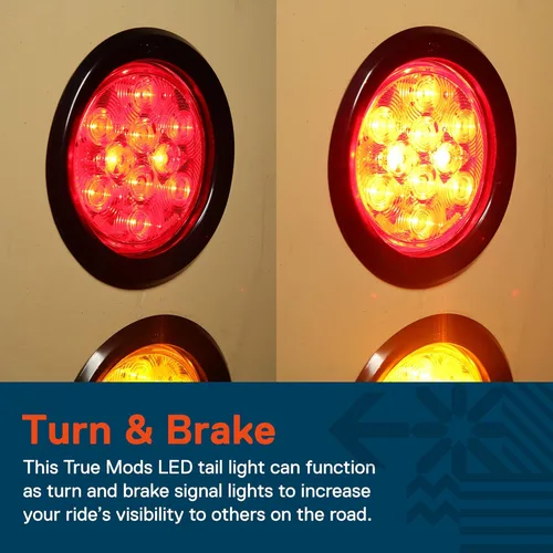 Vista 3 de Luces de LED traseras, de freno, redondas, color rojo, de 4 pulgadas para camiones, casas rodantes, Jeep. – Certificado DOT, anillo de hule