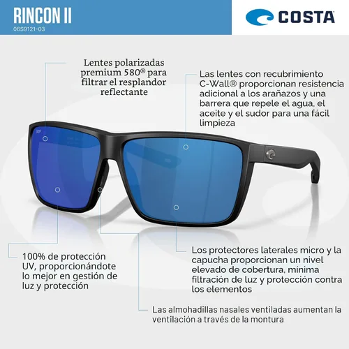 Vista 2 de Costa Del Mar Gafas de sol rectangulares Rincon II para hombre Marrón Mate Humo/Gris 20.46 oz