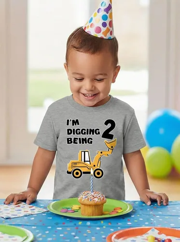 Vista 6 de Tstars Conjunto de construcción de segundo cumpleaños para niños pequeños – Camiseta I'm Digging Being 2 – Bulldozer Digger Truck Tee Manga regular