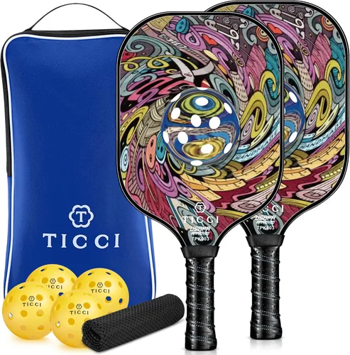 Vista 11 de TICCI - Pala de pickleball aprobada por USAPA, juego de 2 palas de grafito prémium con 4 bolas de pickleball, 1 bolsa de malla y 1 bolsa