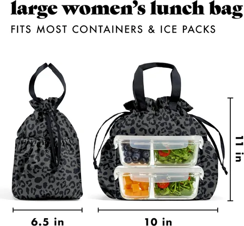 Vista 9 de Fit & Fresh Cromwell Bolsa de Almuerzo con Cordón para Mujeres, Juego Completo de Almuerzo con 2 Contenedores, Resistente a las Manchas, Resistente