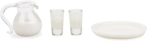Vista 3 de Juego de bebidas en miniatura con bandeja para casa de muñecas 1:12, accesorios de cocina, 4 piezas de ollas y bandejas de alimentos, juego