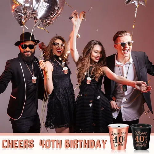 Vista 5 de Uiifan 12 piezas de 40º 50º 60º collar de vasos de chupito de cumpleaños de plástico con cuentas para fiesta de cumpleaños, suministros