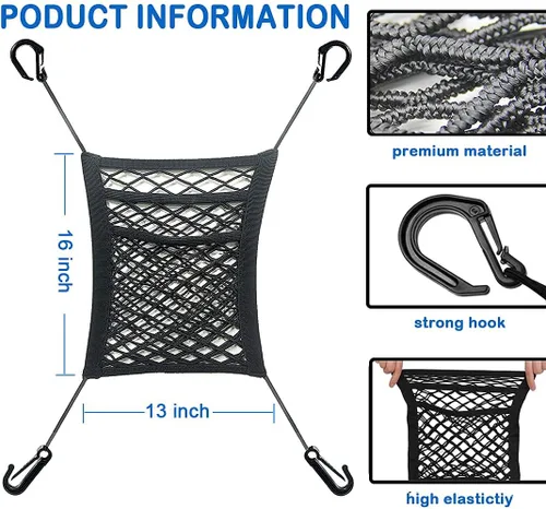 Vista 3 de 3-Layer Car Mesh Organizer, Seat Back Net Bag, Barrier of Backseat Pet Kids, Cargo Tissue Purse Holder, Driver Storage Netting Pouch（Upgrade Stretch
