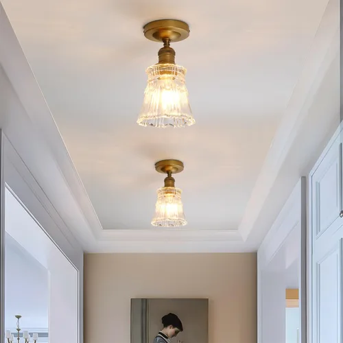 Vista 4 de Pathson Flush Mounted Ceiling Light with Heavy Handmade Crafts Glass, Modern Hardwired Stripes Ceiling Lamp Lighting for Living Room Bedroom