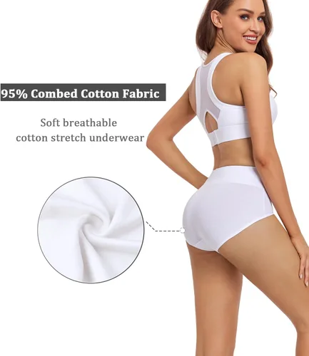 Vista 3 de wirarpa - Ropa interior de algodón para mujer, cintura alta y cobertura completa, paquete de 4unidades (tallas regular y extragrande)