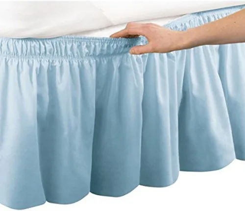 Vista 5 de Falda de cama plisada de tres lados con estilo envolvente de algodón egipcio elástico con caída de 15 pulgadas contra el polvo para camas