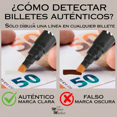 Vista 3 de Marcador para dinero, pluma detectora de billetes falsos con punta mejorada, universal, set de 5 unidades.