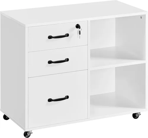 Vista 10 de Yaheetech Archivador negro con cerradura para carta, tamaño A4, soporte de impresora lateral de 3 cajones con compartimentos de almacenamiento