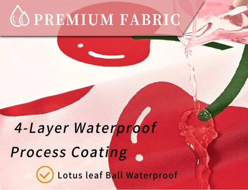 Vista 5 de Anybar Fabric Shower Curtain Cute Floral Cherry Curtains Waterproof Soft Polyester Bathroom Curtain- Decorative Washable Privacy Cloth Shower