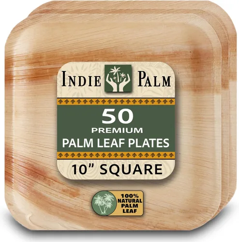 Vista 10 de Indie Palm Platos cuadrados desechables de hoja de palma de 6 pulgadas, alternativa compostable resistente, biodegradable a platos de bambú o platos
