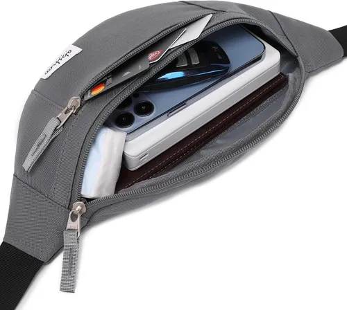 Vista 6 de Abshoo Riñonera cruzada para hombre para mujer, bolsa de viaje para senderismo, correr, riñonera, Gris