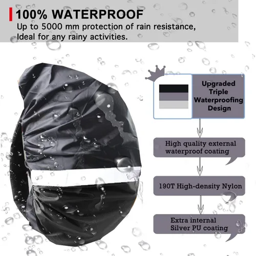 Vista 3 de Frelaxy Funda para Mochila de Alta Visibilidad con Tira Reflectante, 100% Impermeable, Funda de Mochila Ultraligera, Bolsa de Almacenamiento, Correa