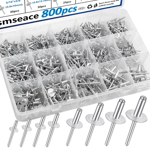 Vista 9 de smseace 150 Pcs 3/16" x 1/2" Remaches de gran tapa de extremo abierto 4.8 x 12mm Remaches de brida grande negros