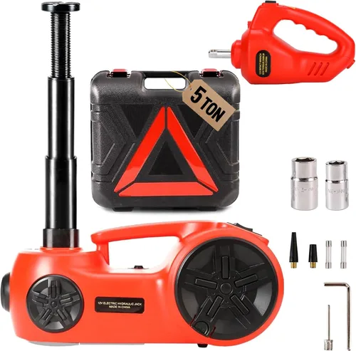 Trihelper Juego de gatos eléctricos para automóvil, kit de gato hidráulico 5 en 1, elevador de camión de 5 toneladas con bomba de neumáticos