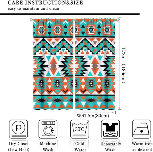 Vista 426 de Cortinas con patrón geométrico tribal, estilo suroeste, azteca, rústico, occidental, nativo americano, opacas, con bolsillo para barra, decoración