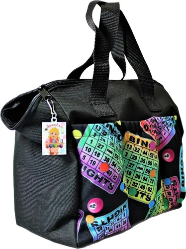 LUCKY LADY DAUBER CO. Bolsas de bingo de neón con bolsillos, bolsa de 6 bolsillos con forro interior y dije de la suerte Sweet on Bingo, bolsas de