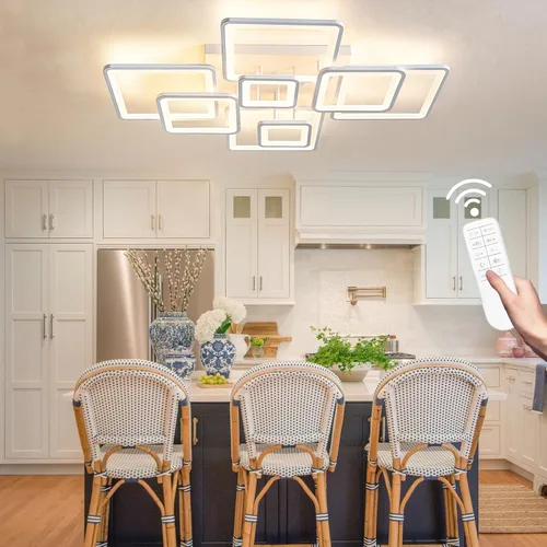 Vista 8 de Lámpara de techo moderna, 39.4'' LED regulable blanca, lámparas de techo empotradas con control remoto de acrílico redondas para techo bajo