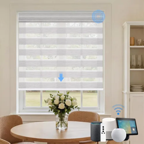 Vista 10 de Persianas motorizadas cebra, persianas opacas automáticas del 85 % para ventanas de interior, funcionan con HomeKit, Alexa, Google Home, persianas