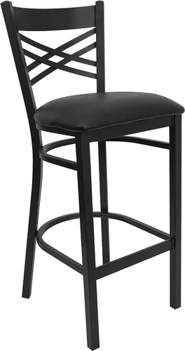 Flash Furniture HERCULES Series Black ''X'' Back Metal Restaurant Barstool - Asiento de vinilo negro Asiento de vinilo negro/marco de metal negro