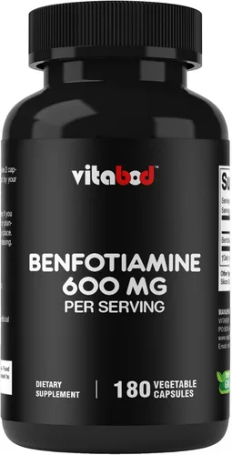 Vitabod Benfotiamina 600mg - 180 cápsulas vegetarianas - Suplemento de vitamina B1 soluble en grasa