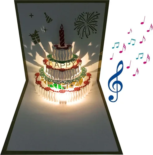 Vista 23 de Tarjetas de cumpleaños 3D desplegables, reproducción automática 3D de colores cambiables, música ligera, tarjetas de pastel de cumpleaños emergentes