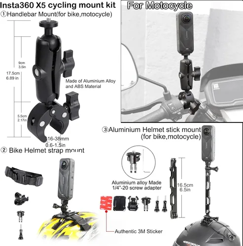 Vista 6 de PellKing Kit de accesorios para Insta360 X5, incluye funda de transporte con cinturón, trípode para selfie stick de 53.1 in, abrazadera de manillar