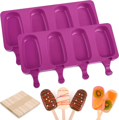 Vista 14 de WMKGG Juego de moldes de silicona para paletas, 2 piezas de moldes para helado con 50 palitos de madera para pastelitos, paletas de hielo, Azul