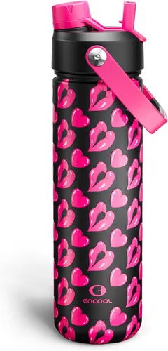 Vista 99 de Botella de agua aislada para niños con popote, botella de agua de acero inoxidable de 12 onzas con boquilla doble, a prueba de fugas, sin BPA, al