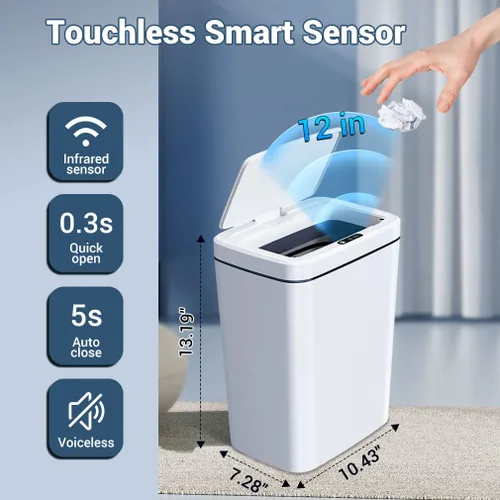 Vista 3 de Bote de basura automático con sensor de movimiento sin contacto de 4.2 galones, cubo de basura manos libres inteligentes, bote de basura estrecho
