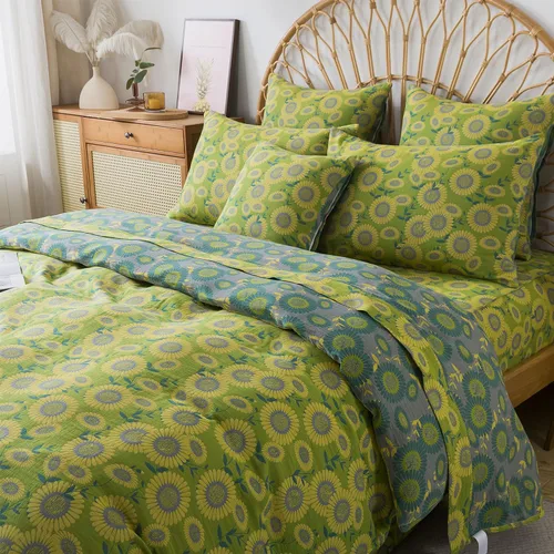 Vista 66 de FADFAY Juego de funda de edredón floral, tamaño completo, 100 % algodón, diseño de rosas y flores, funda de edredón azul, ropa de cama vintage