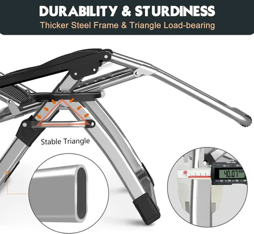 Vista 5 de MOPHOTO Silla Zero Gravity, silla de descanso acolchada para exteriores con mesa auxiliar, silla reclinable de gravedad cero, silla reclinable