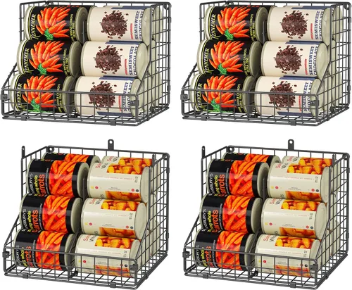 JKsmart Paquete de 4 organizadores de latas apilables para despensa con separadores ajustables, organizador de latas de refrescos, dispensador de
