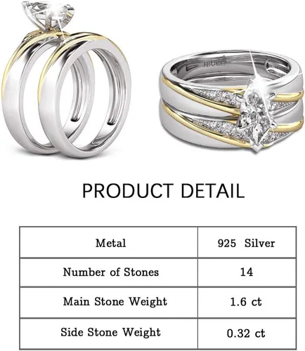 Vista 2 de Jeulia Anillos de compromiso para mujer, anillos de compromiso de aniversario, juego de novia de plata de ley 925 con piedra primaria de 1.6