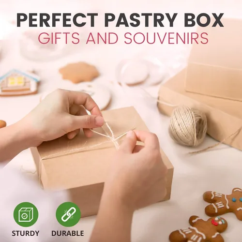 Vista 5 de Fit Meal Prep Paquete de 25 Cajas de Panadería de Papel Kraft, Cajas de Pastelería Marrones de 8 x 8 x 3 Pulgadas, Cajas de Cartón para Dulces