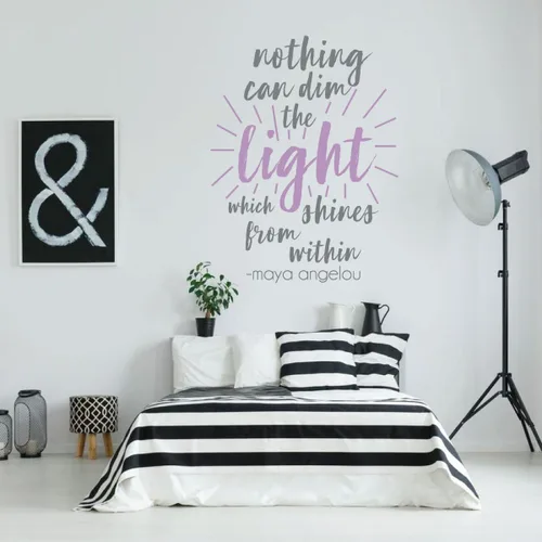 Vista 7 de Adhesivo decorativo para pared con cita inspiradora de Maya Angelou Nothing Can Dim The Light That Shines from Within