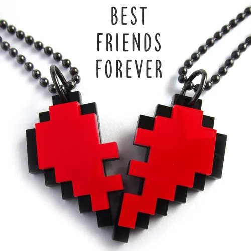 Vista 5 de BFF - Juego de collar de corazón de píxeles de la amistad, juego de 2 collar de corazón de 8 bits para el día de San Valentín