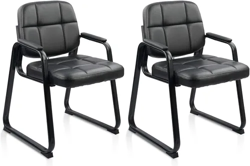 Vista 11 de CLATINA Juego de 6 sillas de cuero para oficina, sala de espera, sillas de recepción, sin ruedas, con reposabrazos y soporte de madera, sillón