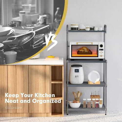Vista 11 de MEDIMALL Estante para panaderos para cocina con almacenamiento, soporte de microondas de 4 niveles, estante de almacenamiento para carrito de Blanco
