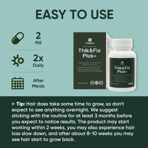 Vista 9 de Thik&Fix Plus Suplemento nutricional natural para el cabello para hombres y mujeres con hierbas naturales, vitamina E B5, zinc, fórmula potente