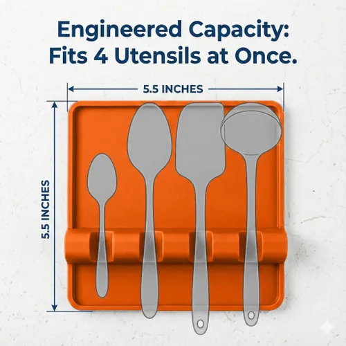 Vista 2 de Cooler Kitchen Soporte de cuchara de silicona naranja para estufa con almohadilla de goteo (paquete de dos) – Resistente al calor sin BPA Soporte